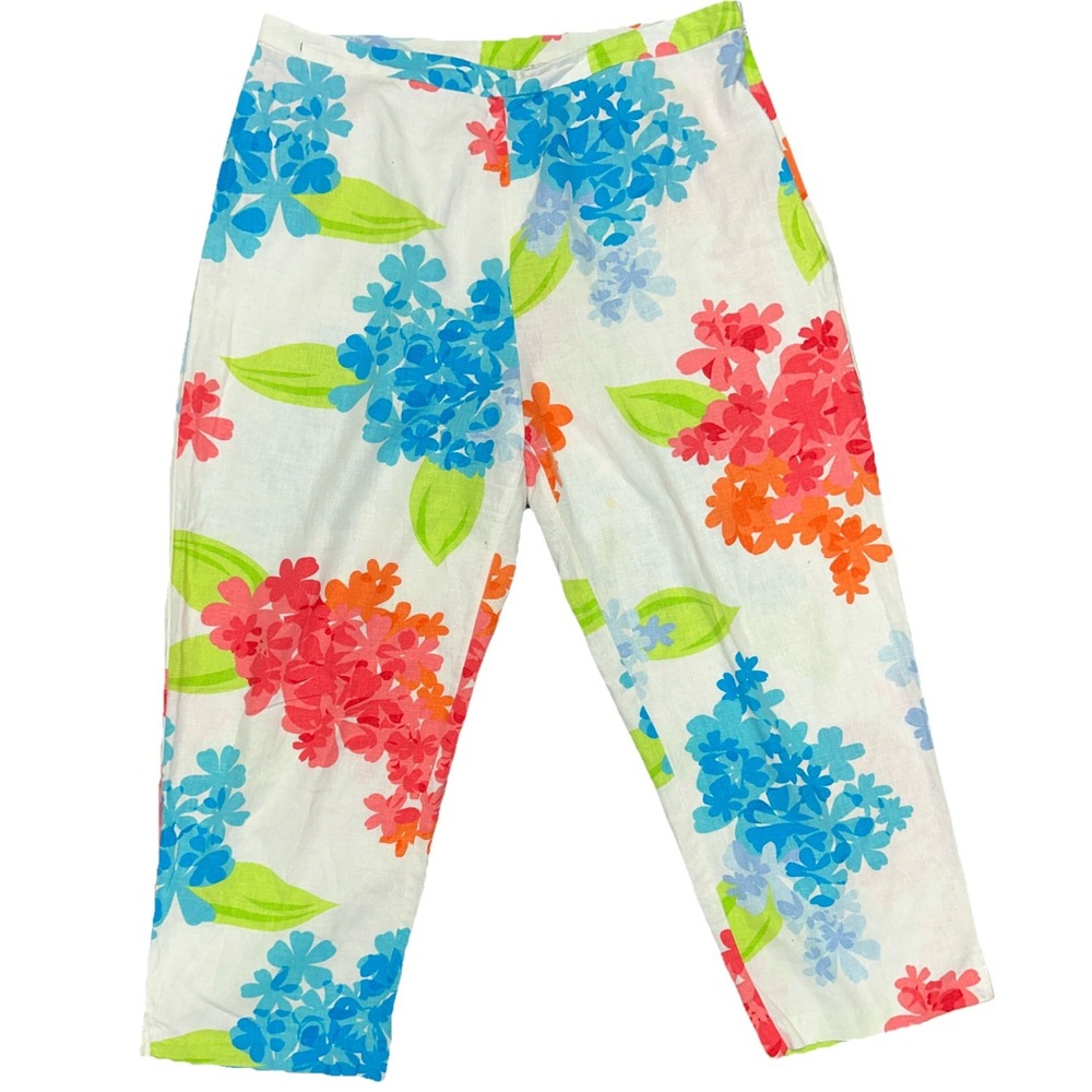 Vintage‎ Caroline Kendrick Linen Blend Colorful Capri Ankle Pants , Size 12